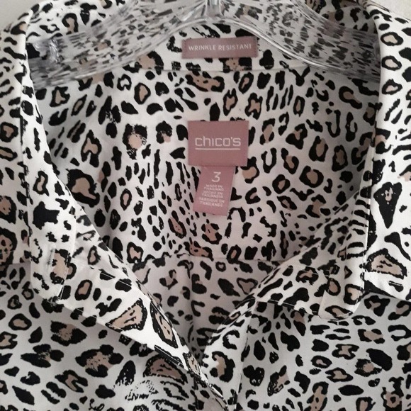 Chico's Wrinkle Resistant Top Blouse Women's Size 3- XL/ 16 Leopard Print Front - Picture 3 of 10